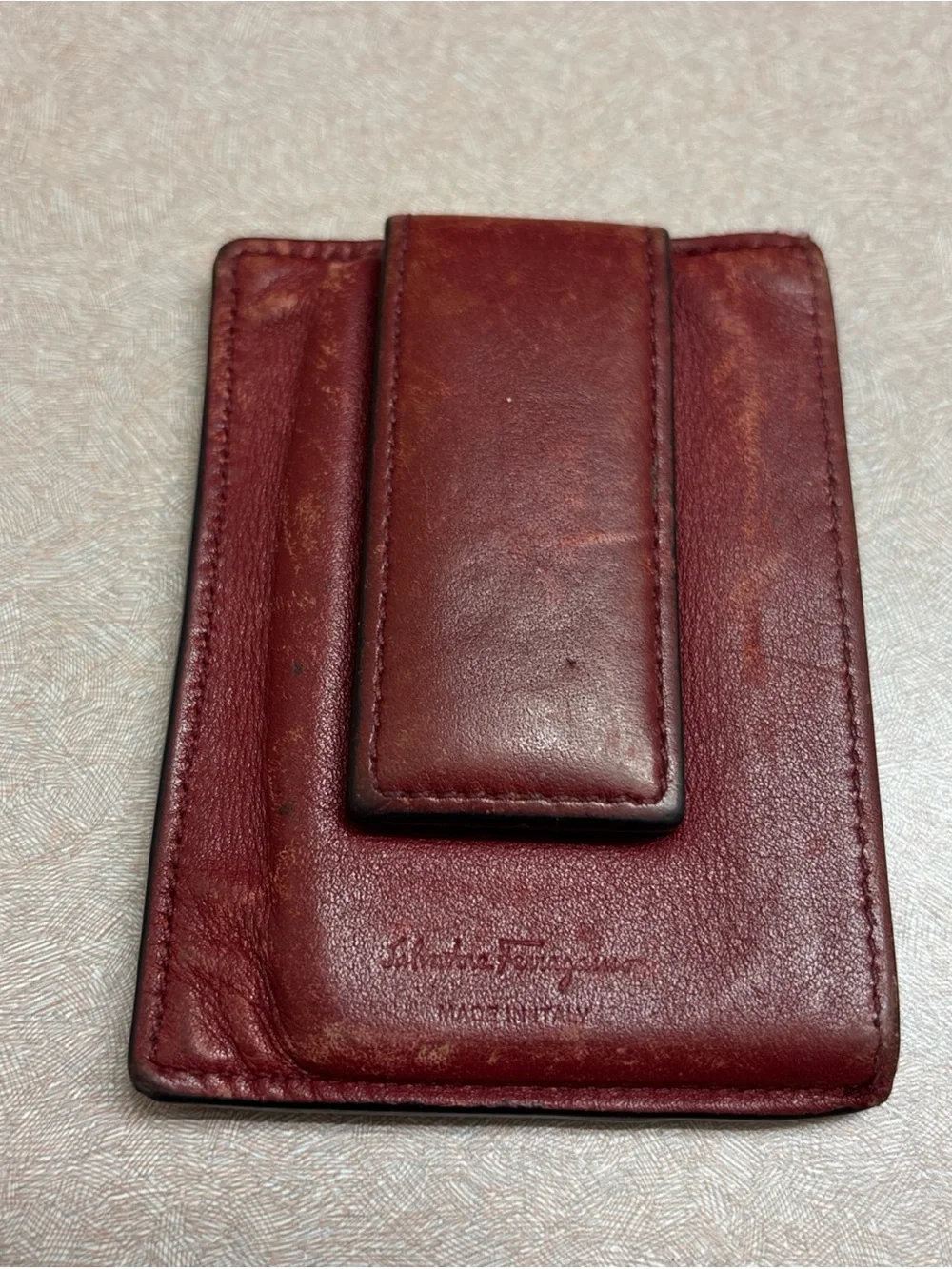 Salvatore Ferragamo Men's Double Gancini Cardholder NERO PEBBLE Magnetic Clip